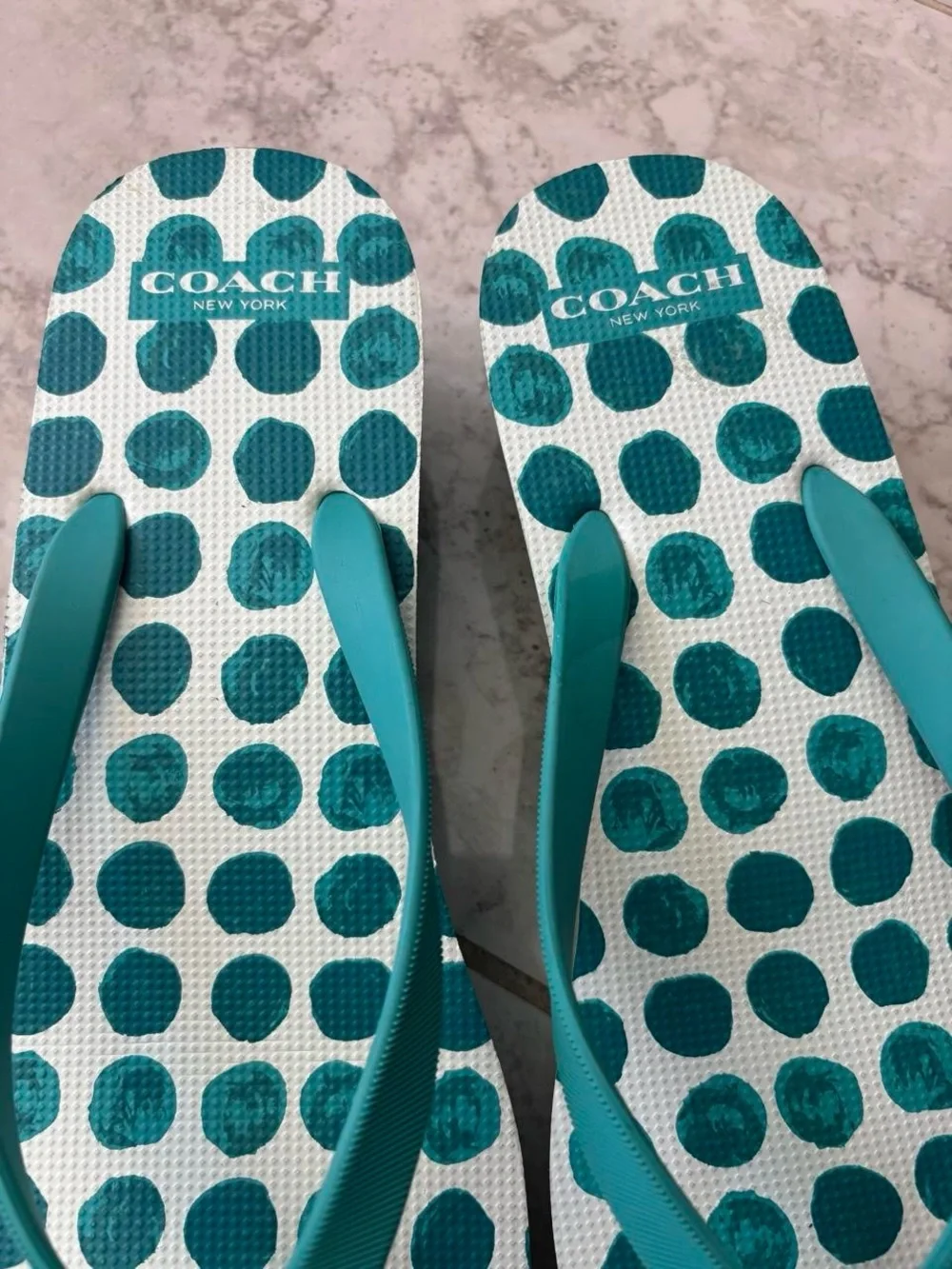 Coach Teal Polka Dot Flip Flop Sandals